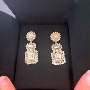 Crystal Pearl CC Perfume Bottle Drop Earrings Gold like new
